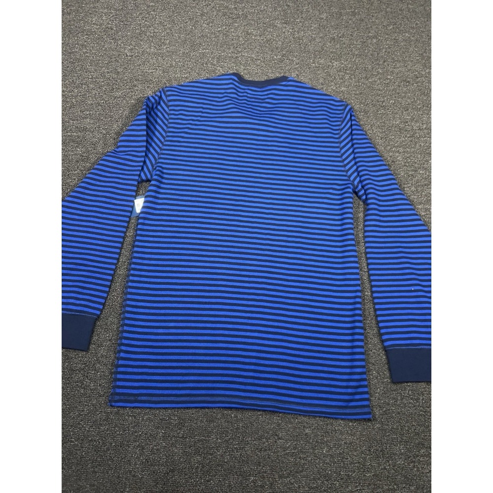 New Polo Ralph Lauren Shirt Men Large Blue Striped Thermal Long Sleeve Polo Bear - Picture 3 of 9